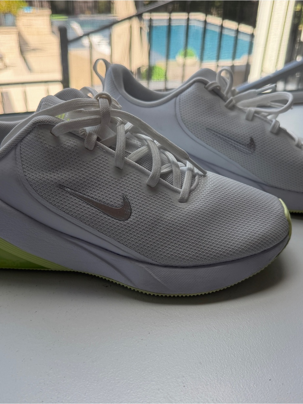 Nike White Mesh Sneakers with Lime Accent